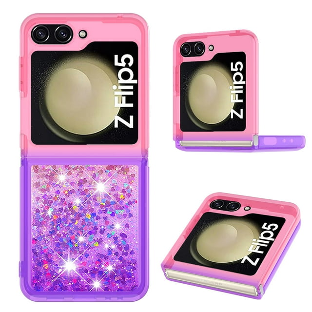 Funda para Samsung Galaxy Z Flip 5 Transparente con Brillos Carcasa Protectora Antigolpes con Glitter Brillante