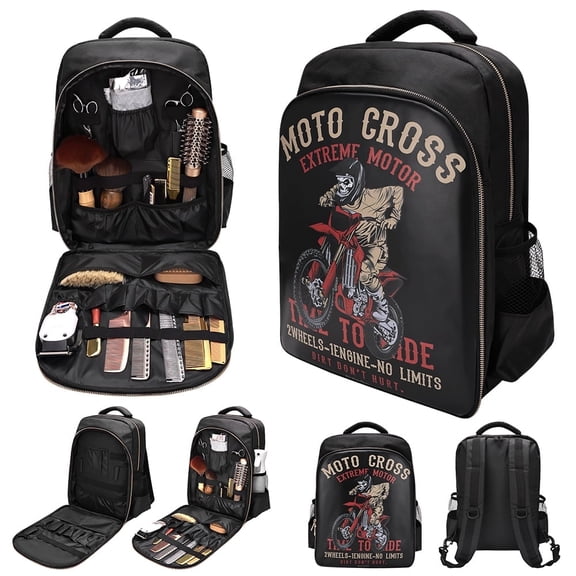 Portable Hair Clipper Backpack Storage - A large travel bag for hair clippers, scissors, and styling tools, with multiple compartments, adult design suitable for both men and women, durable zipper ch