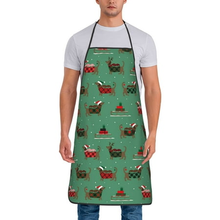 

Apron for Men Women Dachshund Dog Puppy Green Waterproof Chef Kitchen Baking Apron with Long Ties Aprons for Cooking Baking and Gardening Kitchen Collection