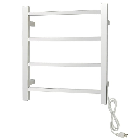 Heated Towel Rack, 4-Bar Towel Warmer Wall-Mounted Rack, Polished 304-Stainless Steel, Plug-in or Hardwired, Compact Luxury for Bathrooms (Palma)