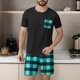 thumbnail image 5 of Mangas de Mano para Hombres Plaid Casual Home Sleepwear Manga Corta Cuello Redondo Top Y Pantalones Cortos Set, Algodón Poliéster Sala de Desgaste, 5 of 6