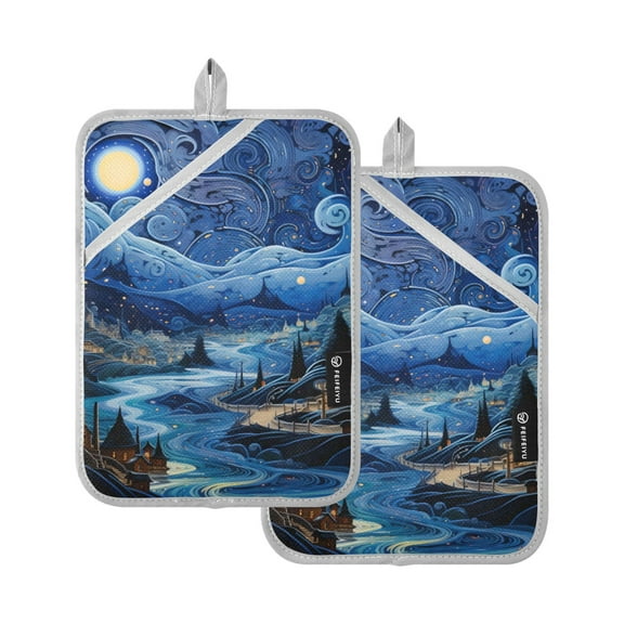 ALAZA Abstract Night with Moon Pot Holders Set of 2 Heat Resistant Kitchen Oven Mitts