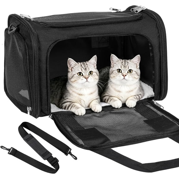 Pet Carrier for Small Medium Cats & Puppies - Soft Sided Collapsible Cat Travel Carrier - Airline Friendly Dog Carrier for Small Dogs Up to 25 Lbs - 21"x13"x13"