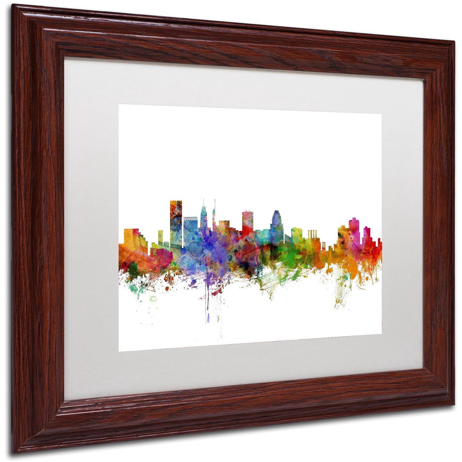 Trademark Fine Art 'Baltimore Maryland Skyline' Canvas Art by Michael Tompsett, White Matte, Wood Frame