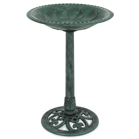 Best Choice Products Outdoor Vintage Resin Pedestal Bird Bath Accent Decoration for Garden, Yard w/ Fleur-de-Lys Accents -