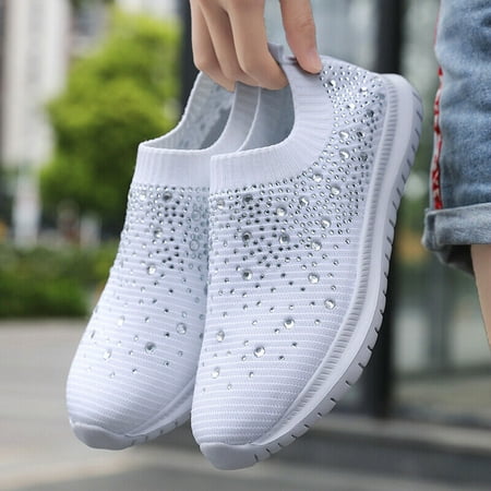 

Women s Crystal Sock Sneakers Slip-on Comfy Athletic Running Walking Gym Shoes