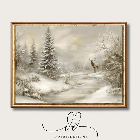 Zuno Winter Landscape Wall Art Christmas Printable Wall Art Vintage Winter Forest Snowy Deer Print Neutral Winter Wall Art Seasonal 241082-20- Wall Art Print, 8x12 UNFRAMED