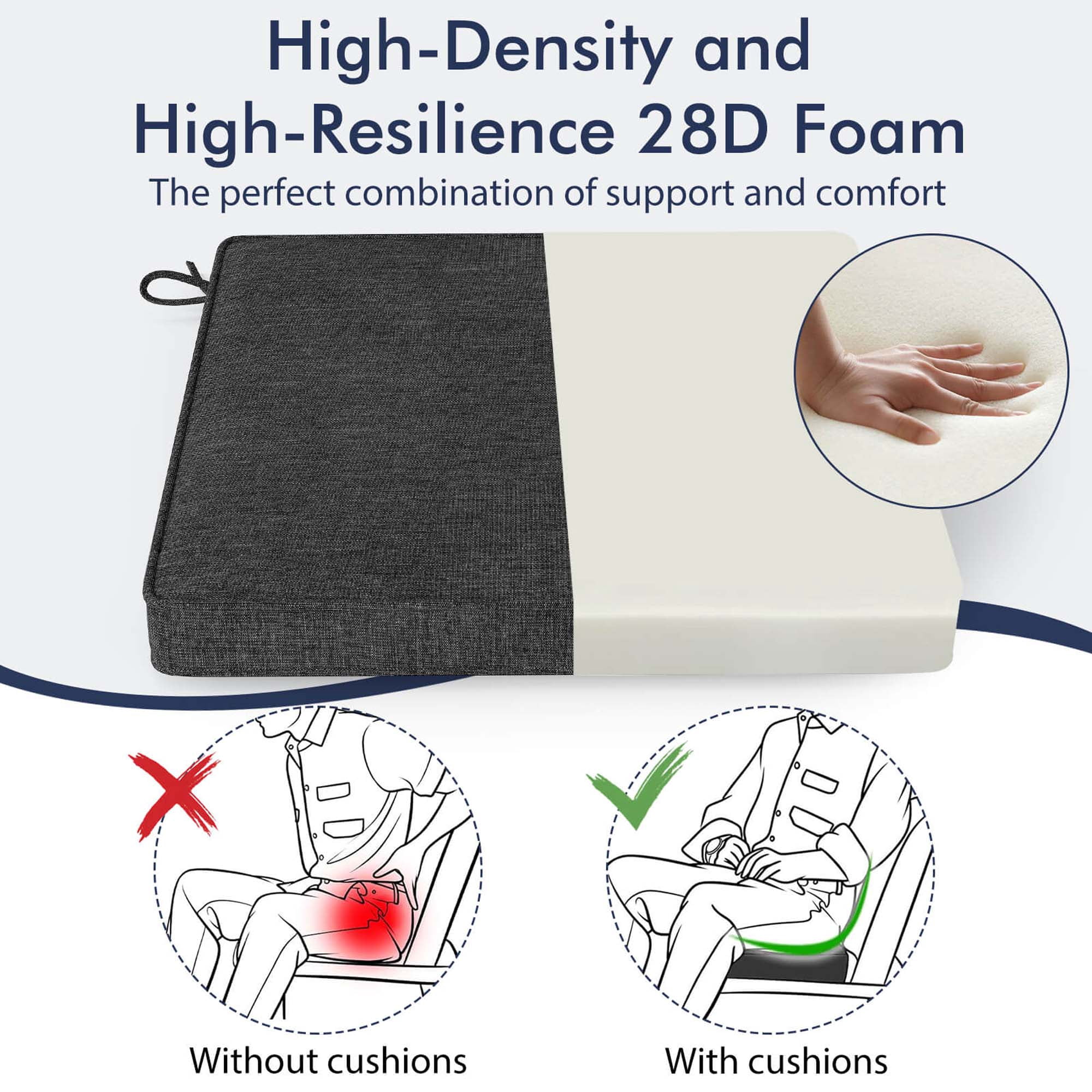 Costway Outdoor Chair Cushion Set of 2 Waterproof Fade-Resistant Olefin Seat Cushions Gray