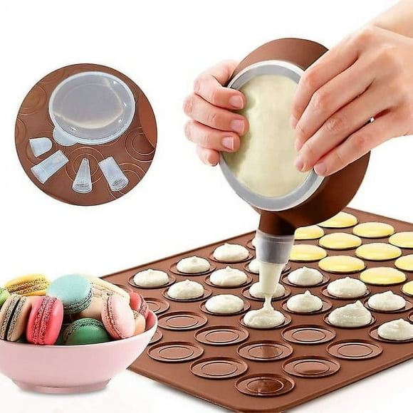 Macaron Baking Mat, Meringue Macaron Plate Silicone Mold for 48 Macaron Inserts with 1 Piping Bag and 4 Different Shaped Tips