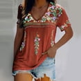 thumbnail image 2 of Tops Para Mujer Blusa Casual Elegante Camiseta de Manga Corta Con Estampado de Cuello en V Causal de Moda Odeerbi ODB161413, 2 of 8