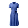 thumbnail image 5 of DHFJKG Summer Dresses For Women Midi Shirt Dress Casual Short Sleeve Button Down Lapel Tie Waist Wedding Guest Dress Stylish Dresses, 5 of 5
