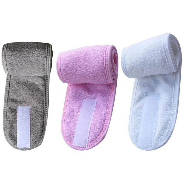 WORGEOUS 3pcs diadema de baño absorbente de sudor pegajoso aros para el cabello suave accesorios para el cabello para lavar la cara (negro + gris + rosa)