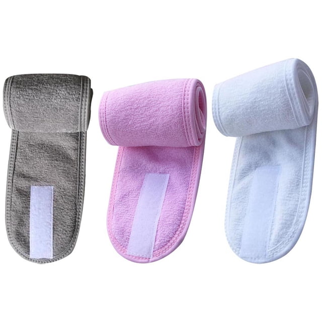 WORGEOUS 3pcs diadema de baño absorbente de sudor pegajoso aros para el cabello suave accesorios para el cabello para lavar la cara (negro + gris + rosa)