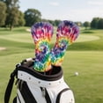 thumbnail image 3 of Yuyamidu Rainbow Tie Dye Golf Head Covers for Driver Fairway Woods Headcovers PU Leather Golf Club Head Cover Whilpool Tie Dye Golf Club Covers, 3 of 7