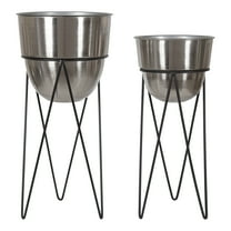 Kate and Laurel Mantua Modern Metal Planter Set, Set of 2, Black and Silver, Decorative Planter with Stand Collection