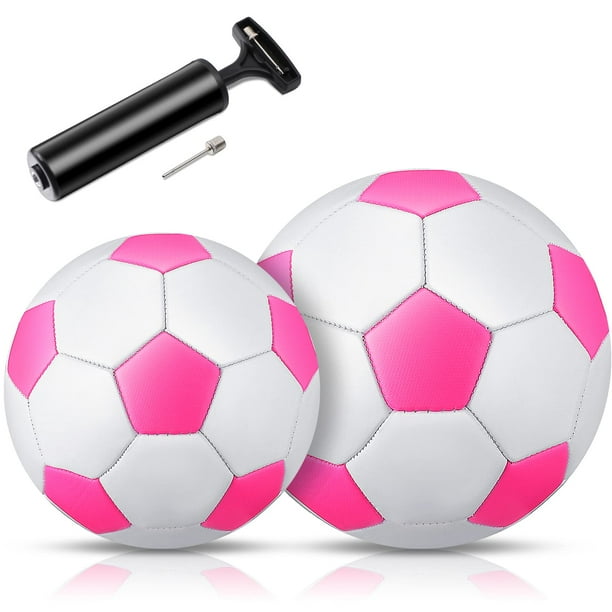 Pelotas de fútbol Deekin, 2 unidades con bomba, tamaños 2 y 3, rosa y blanco