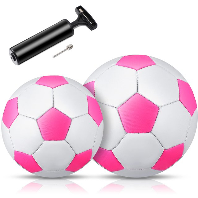 Pelotas de fútbol Deekin, 2 unidades con bomba, tamaños 2 y 3, rosa y blanco