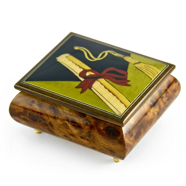 Incredible Graduation Cap with Diploma Wood Inlay Music Box - Psalm 23 (King of My Love)