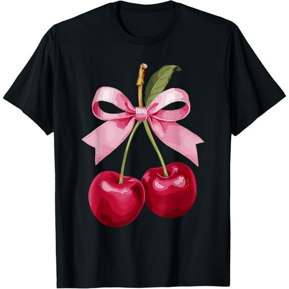 Cute Pink Bow Coquette Cherry Clean Girl Aesthetic Woman T-Shirt