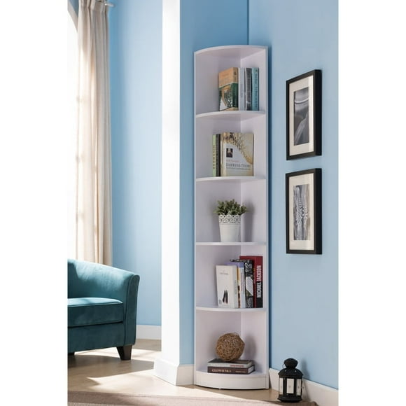 White Corner Bookcase, Display Cabinet with Five Shelves