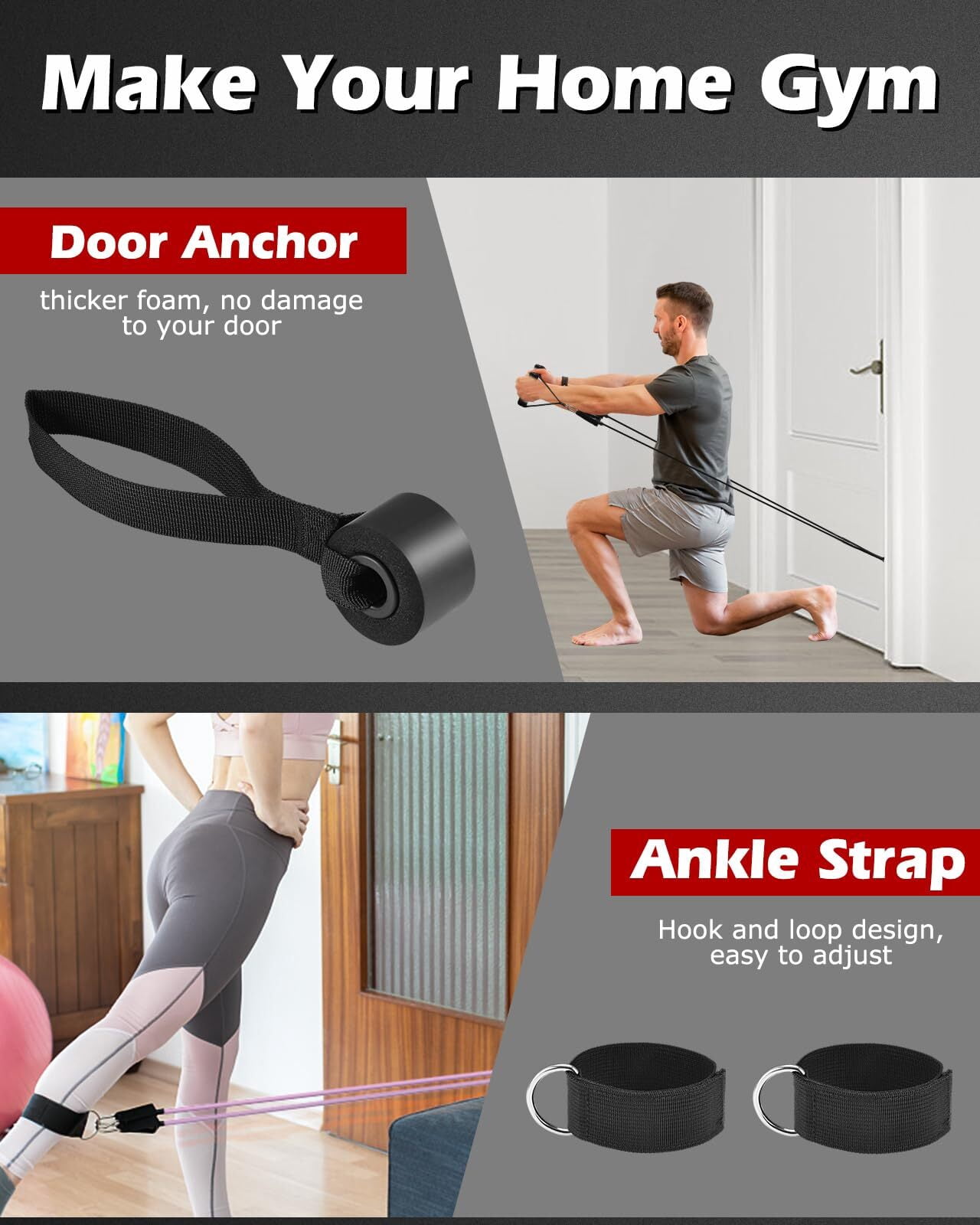 Zacro Resistance Bands Set, 270 lbs Heavy Exercise Resistance Bands with Handles Door Anchor for Muscle Training Stretching Workout Bands for Home Gym