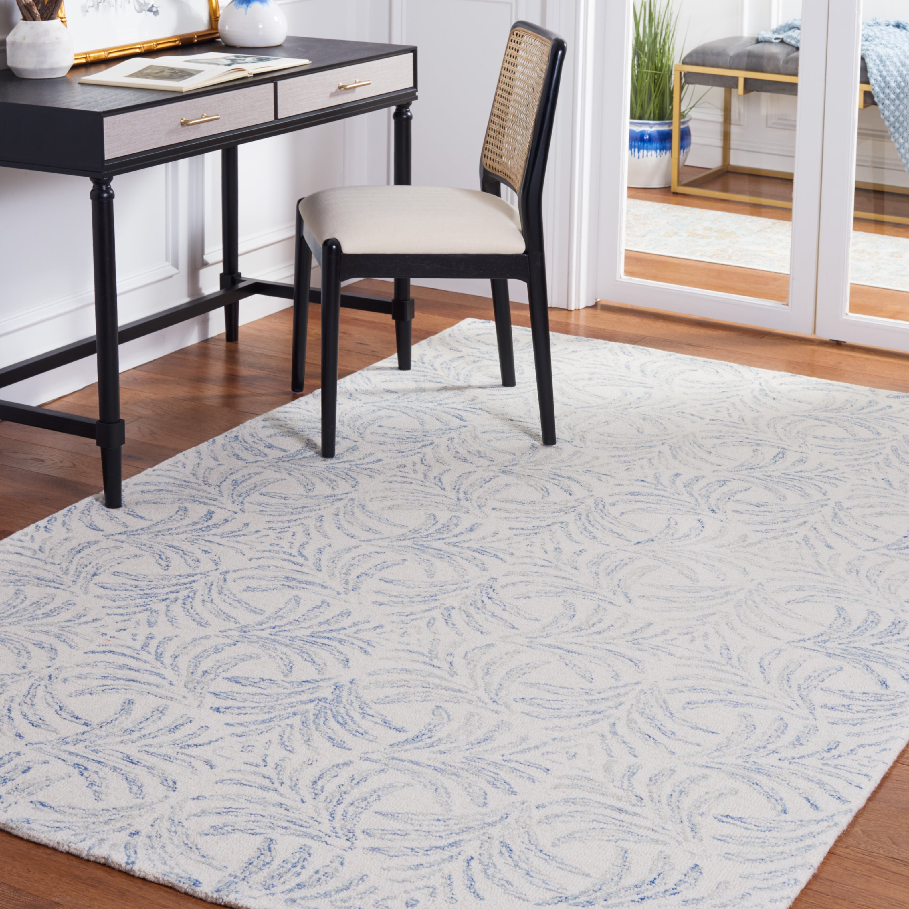 SAFAVIEH Jardin Thaddeus Leaves Area Rug, Ivory/Blue, 3' x 5'