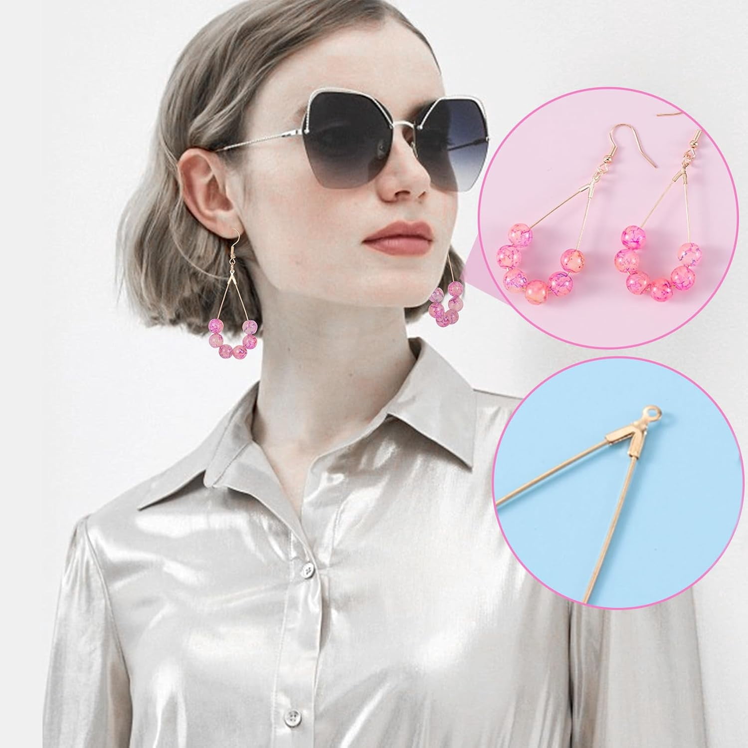700pcs Hypoallergenic Hoop Earrings Making Kit, Mix Size Earring Beading Hooks for Women, Spring Earring Wire Hooks Pads Accessories for DIY Jewelry Making- Gold