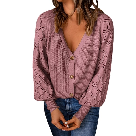 Vedolay Women's Sweaters Casual Long Sleeve Open Front Sweater with Pockets Pink,S