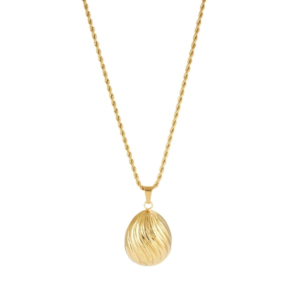 Wave Texture Teardrop Pendant Necklace for Women, Stainless Steel Gold Tone with Twisted Rope Chain, Adjustable Minimalist Jewelry for Daily Wear