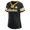thumbnail image 2 of Women's-Fanatics  Black Pittsburgh Steelers True Catch Iconic Rhinestone Bling Athena Lace-Up T-Shirt, 2 of 3