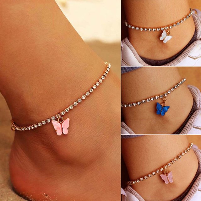 XWSHYW Esposas Pulseras de Pie para Mujer, Joyería de Pies de Tobillo de Playa para Mujer, Diamantes de Imitación Pequeños