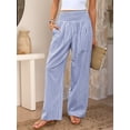 thumbnail image 5 of ANRABESS Women's Gingham Palazzo Pants, High Waisted Wide Leg Lounge Pants with Pockets, Casual Summer Beach Vacation Pants, Blue White Plaid Small, 5 of 10