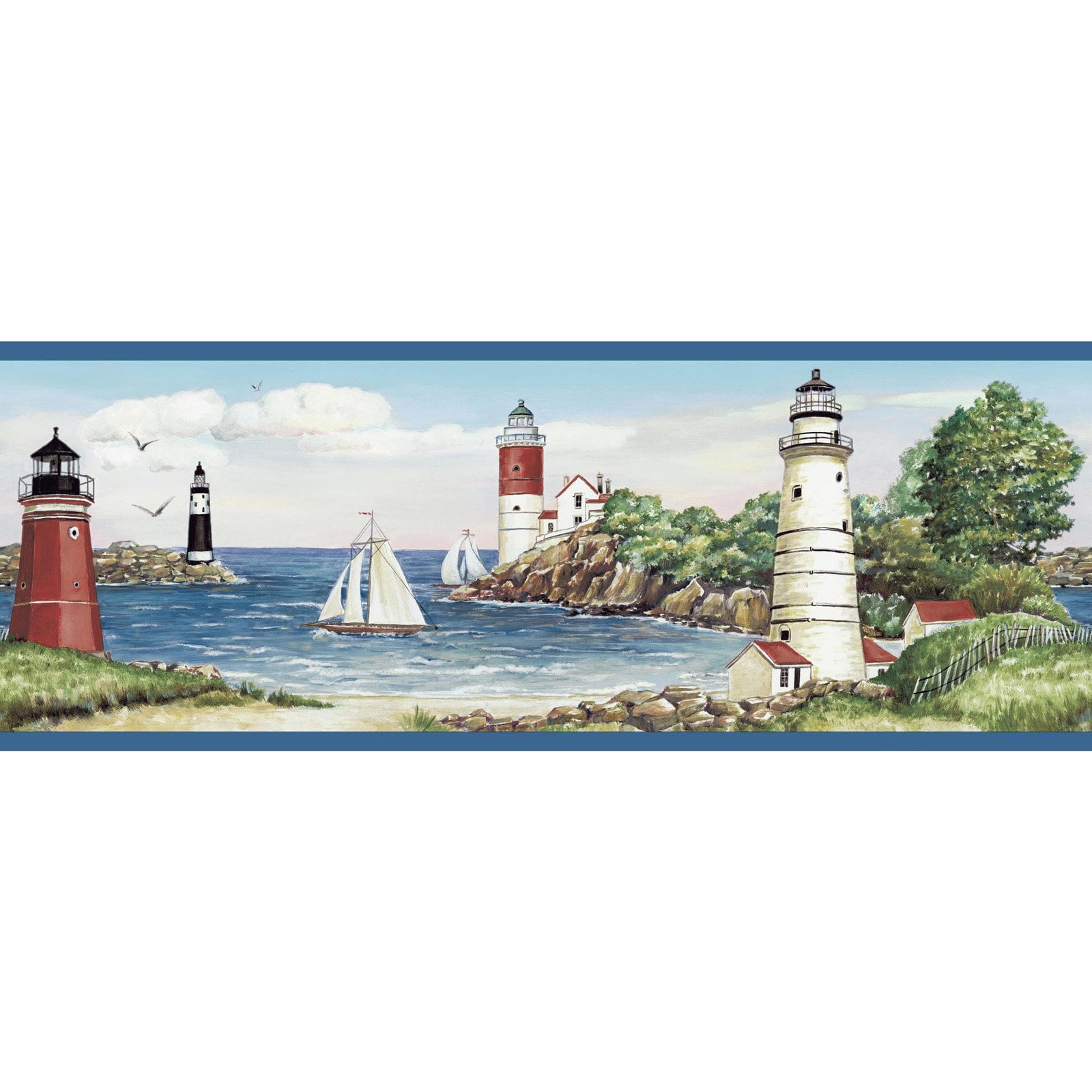 York Wallcoverings 15 Ft Portfolio Ii Lighthouse Sailboat Border Wallpaper Walmart Com