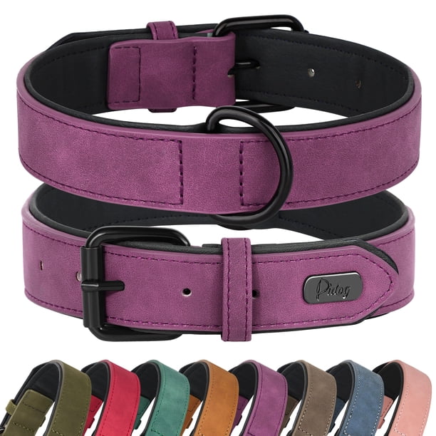 Collar para perros Didog de piel acolchada suave, color morado, XL, para perros grandes