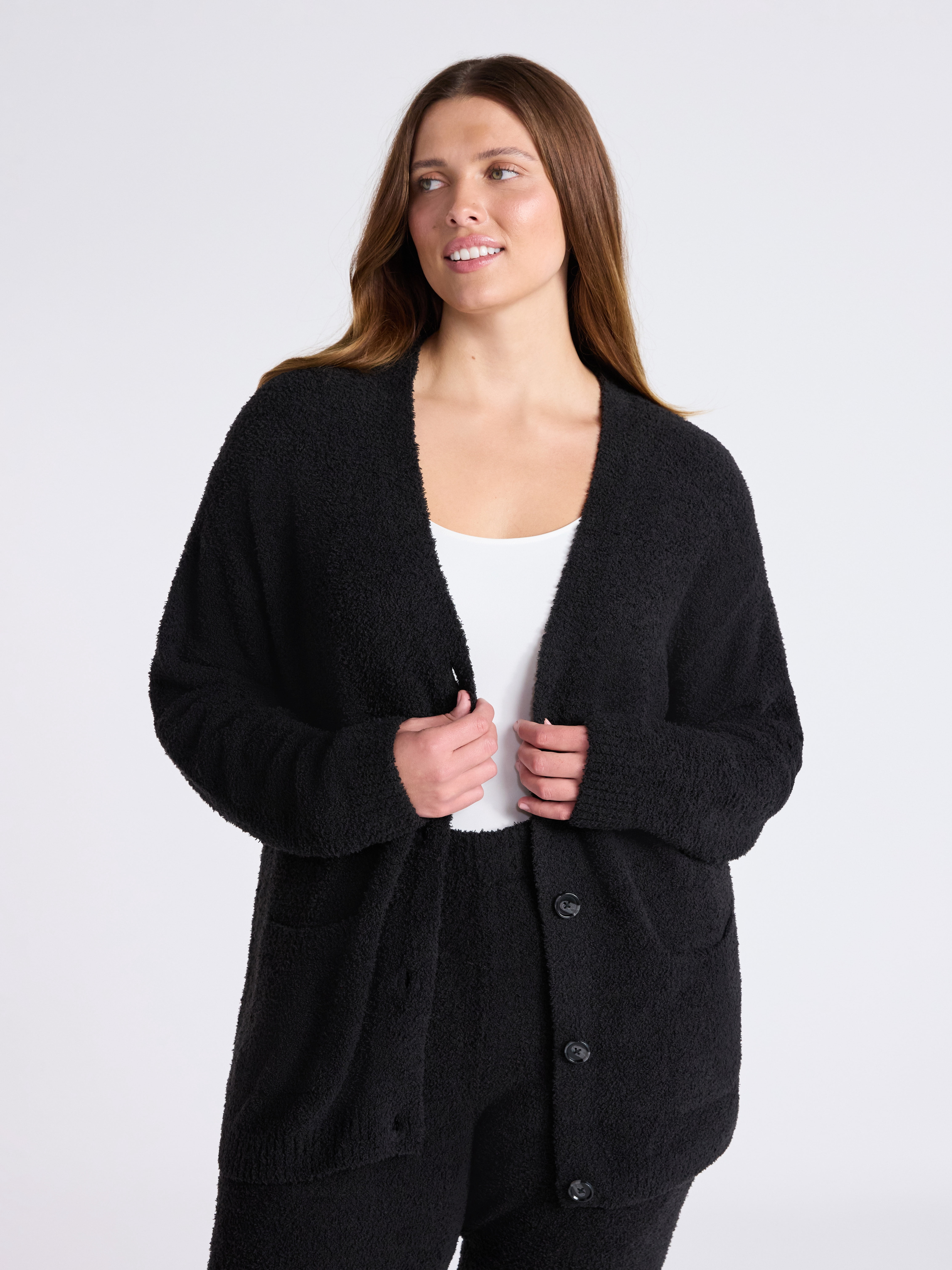 Joyspun Women's Fuzzy Front Pocket Cardigan, Sizes XS-3X