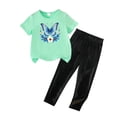 thumbnail image 3 of CYRBOKO Girls Outfit Sets, Printed Casual Short Sleeve Elastic Waist T-Shirts and Pants Green Size 7-8 T, 3 of 5