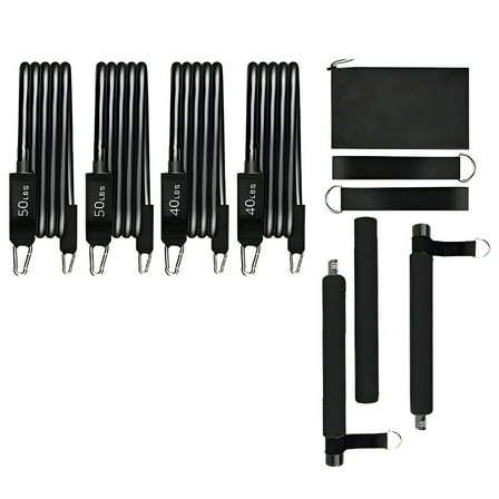 BESTSKY 3-Section Pilates Bar Kit with Resistance Bands,Detachable Home Gym Yoga Squat Exercise Stick for Full-Body Workout,Black