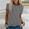 thumbnail image 1 of Blouses pour Femmes, Mode Blouses Décontractées à Rayures Imprimées Patchwork Manches Courtes Col Rond, 1 of 5