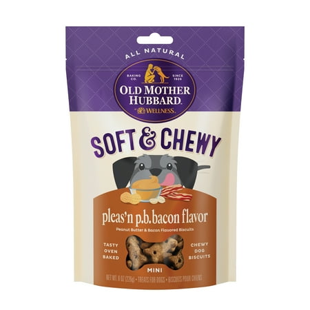 Old Mother Hubbard by Wellness Soft & Chewy Pleas n P.B.Bacon Natural Mini Dog Treats  8 oz bag