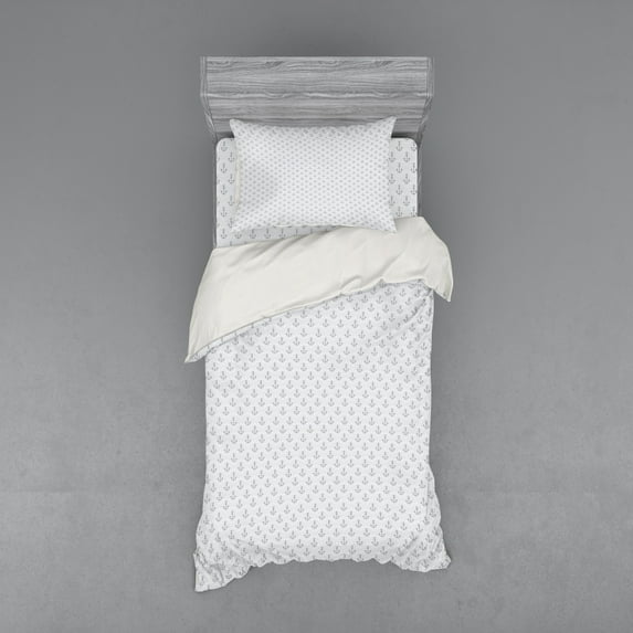 Ambesonne Anchor Bedding Set 3 Pcs, Wave Pattern, Twin, Grey Pale Grey White