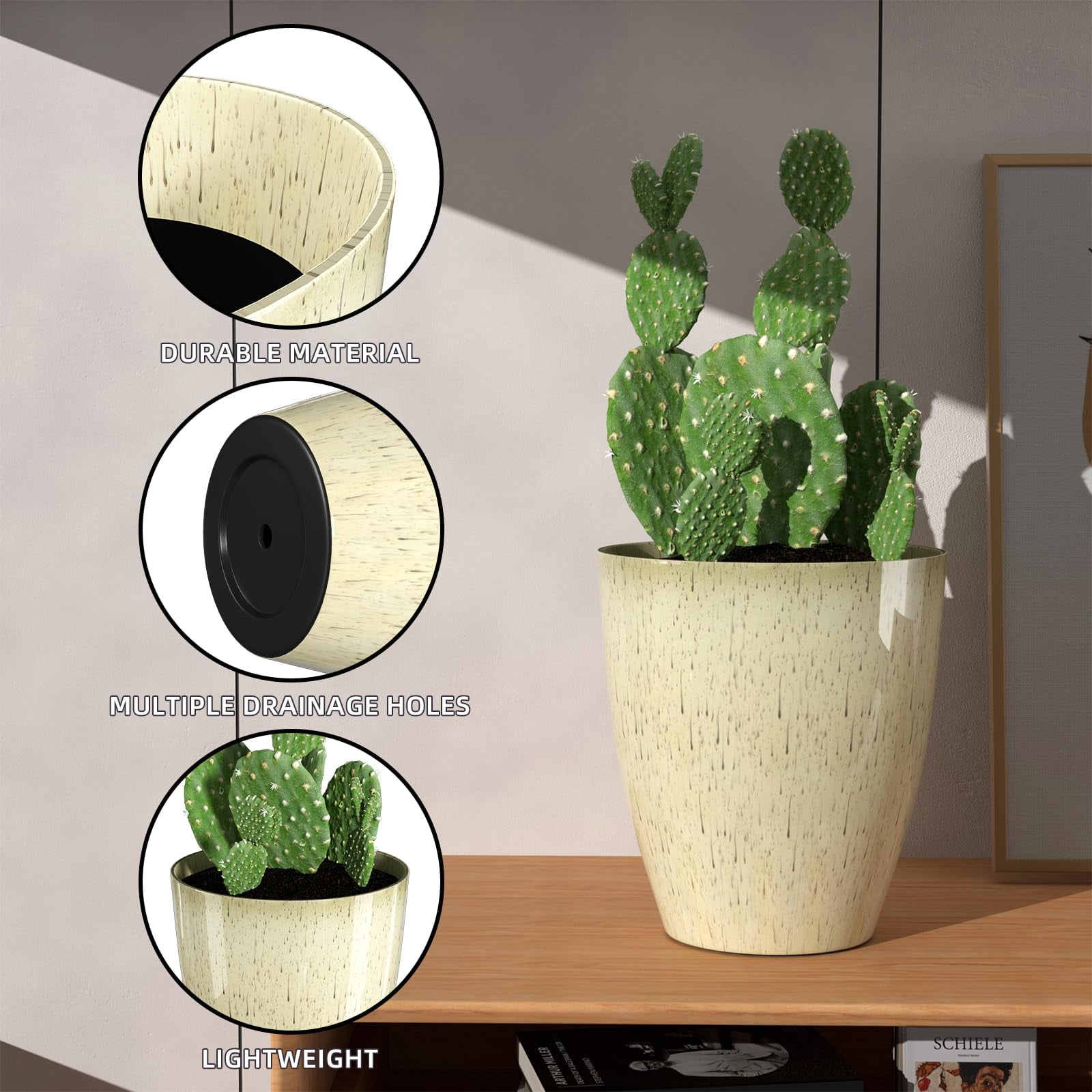 Plant Pots Set of 2 Pack,10 Inch Plant Pot for Indoor,Planter with Drainage Hole,Flower Pots Modern Round Planters for Outdoor Garden Home,Beige