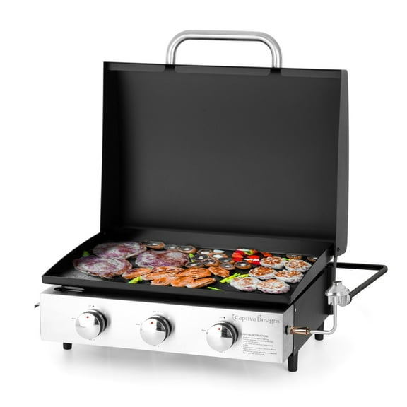 3 Burner Table Top Gas Grill Griddle with Cover 24000 BTUs Outdoor Cooking BBQ