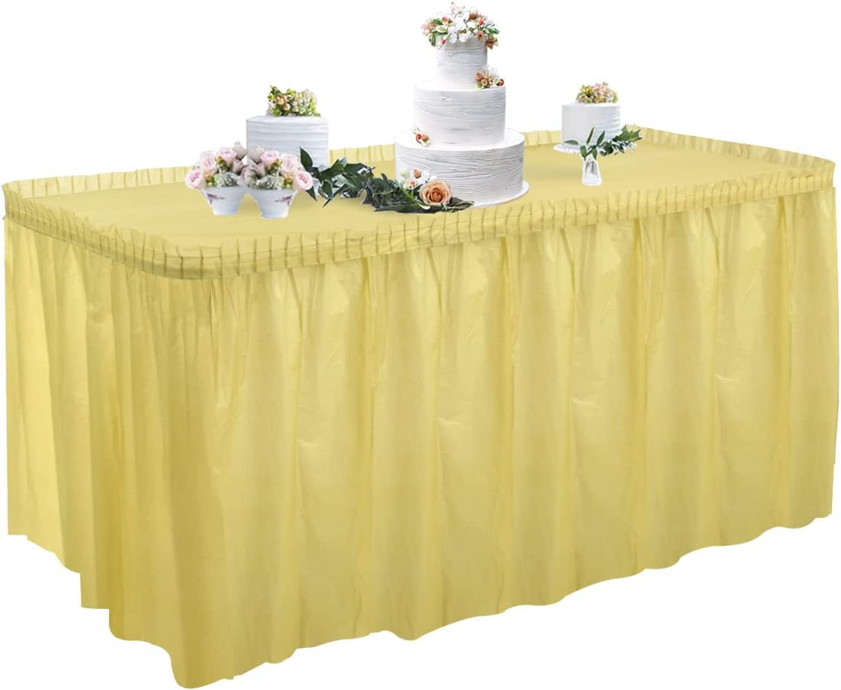 Light Blue Plastic Table Skirt & Tablecloth Set, 14FT Disposable Table