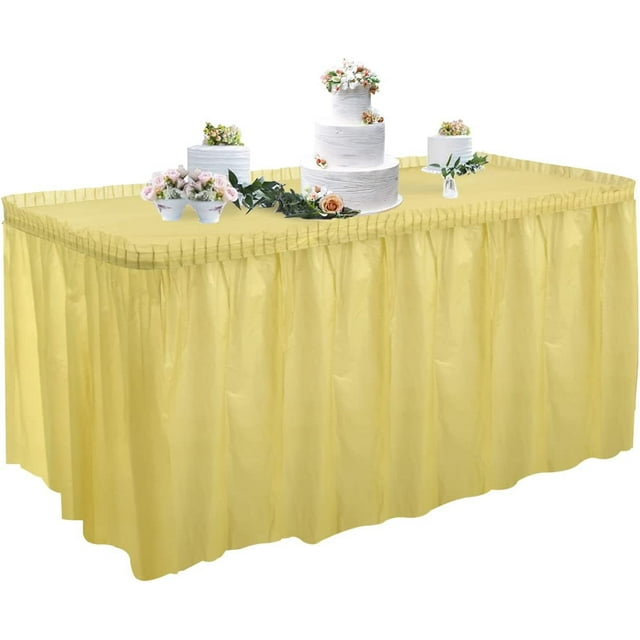 Light Blue Plastic Table Skirt & Tablecloth Set, 14FT Disposable Table Skirting Includes Table ...