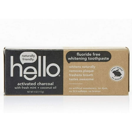 Hello Oral Care Activated Charcoal Fluoride Free Whitening Toothpaste 4 oz (Pack of 2)
