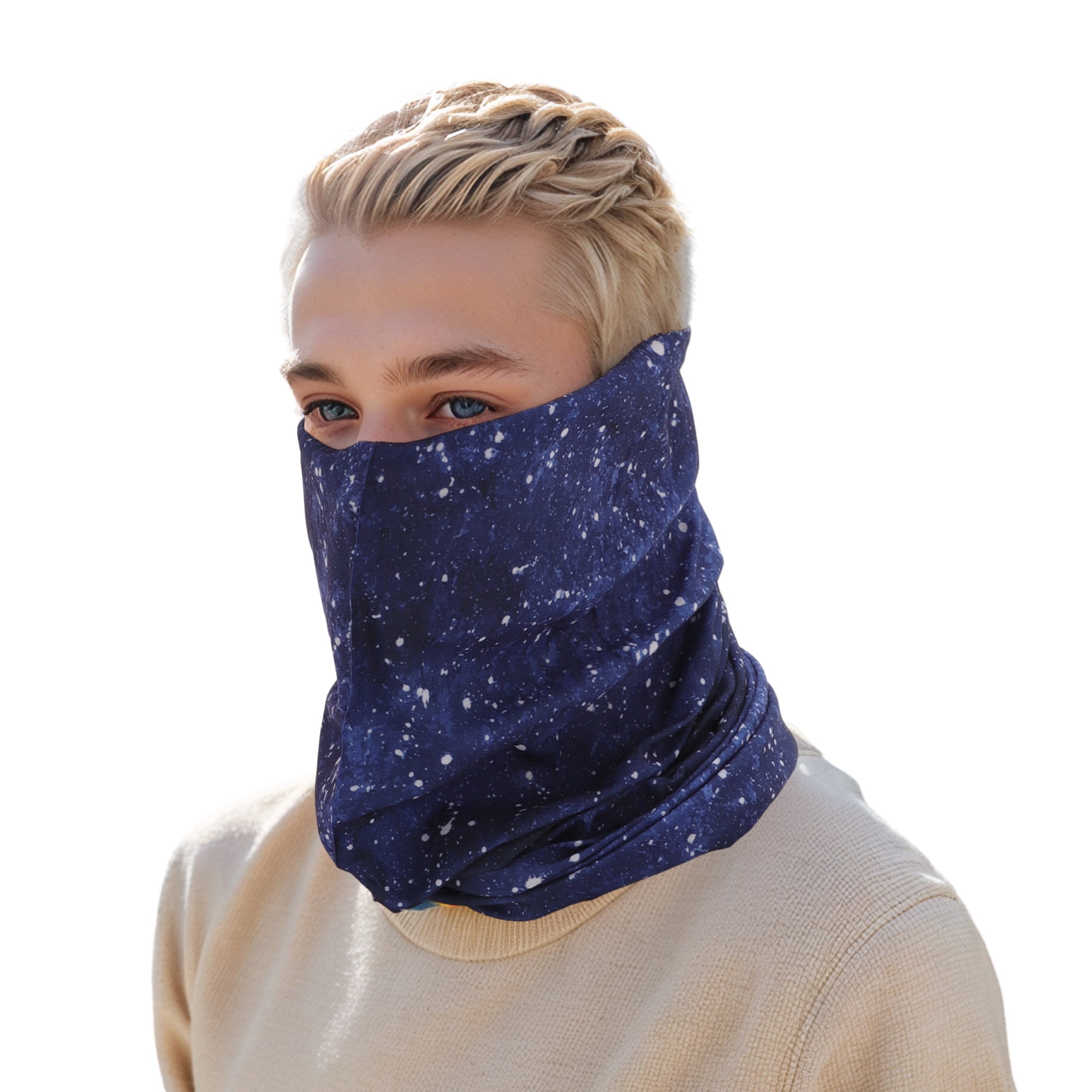 Unique Bargains Face Scarf Mask Deep Blue White 1 Pc