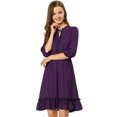 thumbnail image 1 of Vestido Corto Allegra K de Gasa con Volantes y Manga 3/4 para Mujer Púrpura S, 1 of 6