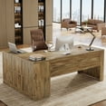 thumbnail image 3 of Tribesigns 70.8" L-Shaped Executive Desk, Large Computer Table with Storage Cabinet, Modern Business Furniture with Shelves, Wooden Farmhouse Workstation for Home Office (Rustic Brown), 3 of 7