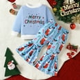 thumbnail image 2 of Mercatoo Toddler Baby Girls Christmas Outfit Long Sleeve Letters Print Sweatshirt Flare Pants 2 Pieces Kids Clothes Set, 2 of 4
