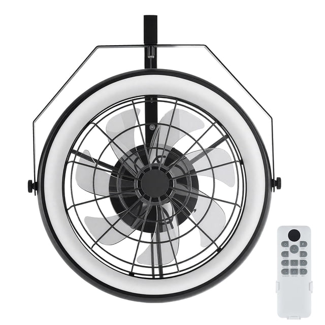 KFFKFF Ventilateur Mural avec Lumières, Ventilateur Mural de 22 Pouces avec Télécommande, Ventilateur Mural à Brancher à 6 Vitesses, Réversible, Éclairage 3 Couleurs à Intensité Réglable, Minuterie, Inclinaison Réglable à 360°